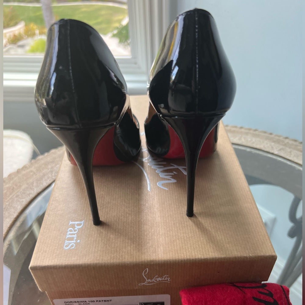 Christian Louboutin Dorissima 100 Patent Black Pumps Red Sole Size 35 Heels - Picture 2 of 4